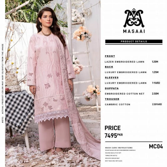 MASSAI LUXURY LAWN EMBROIDERED LAZER & CHICKEN KARI 3PC MC04