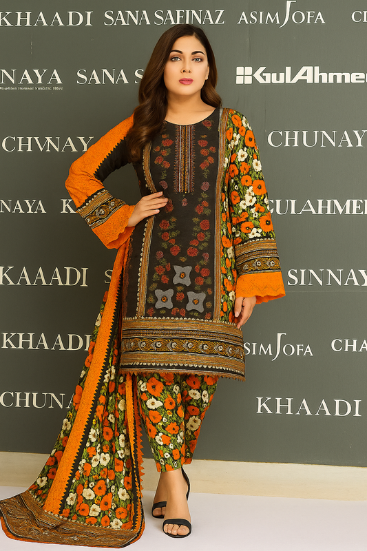 JCH-026 Bin Saeed Heavy Embroidery Aplic 3PC Lawn Suit