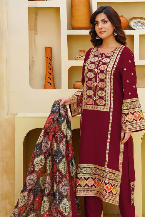 Aneelas Heavy Embroidery 3PC Dhanak Suit JCH-203