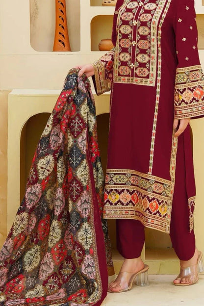 Aneelas Heavy Embroidery 3PC Dhanak Suit JCH-203