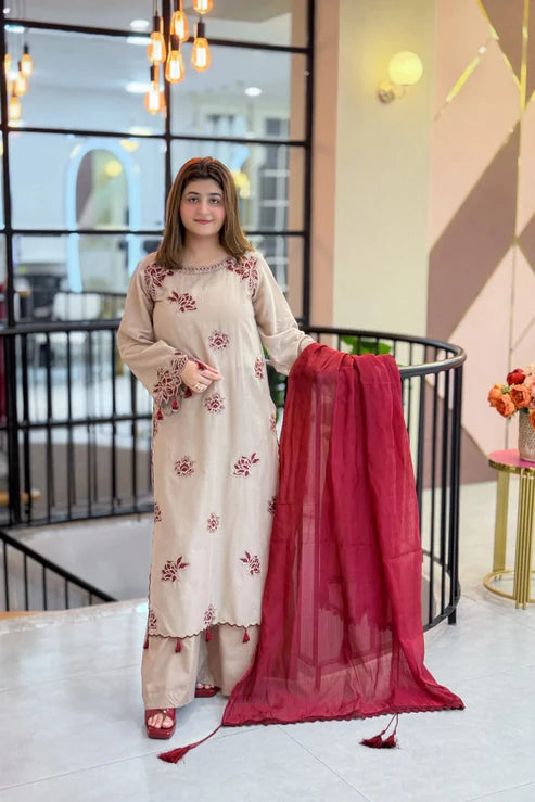 Umzay Embroidery 3PC Dhanak Suit JCH-194