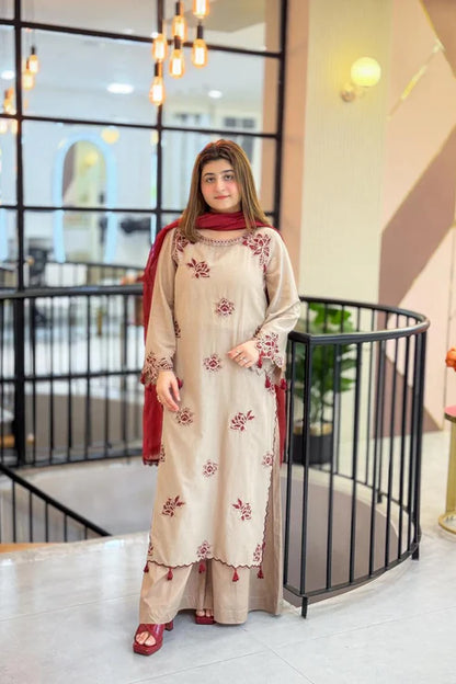 Umzay Embroidery 3PC Dhanak Suit JCH-194