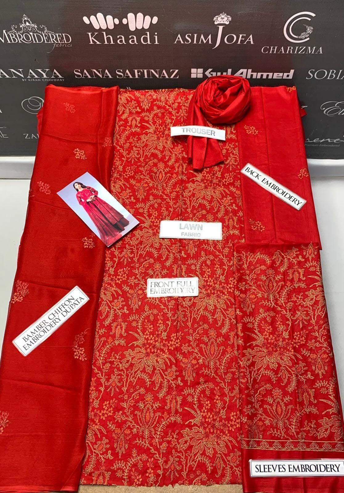 Bareeze luxury Embroidred LAWN 3PC UNSTICHED JCH-125 - Image 3