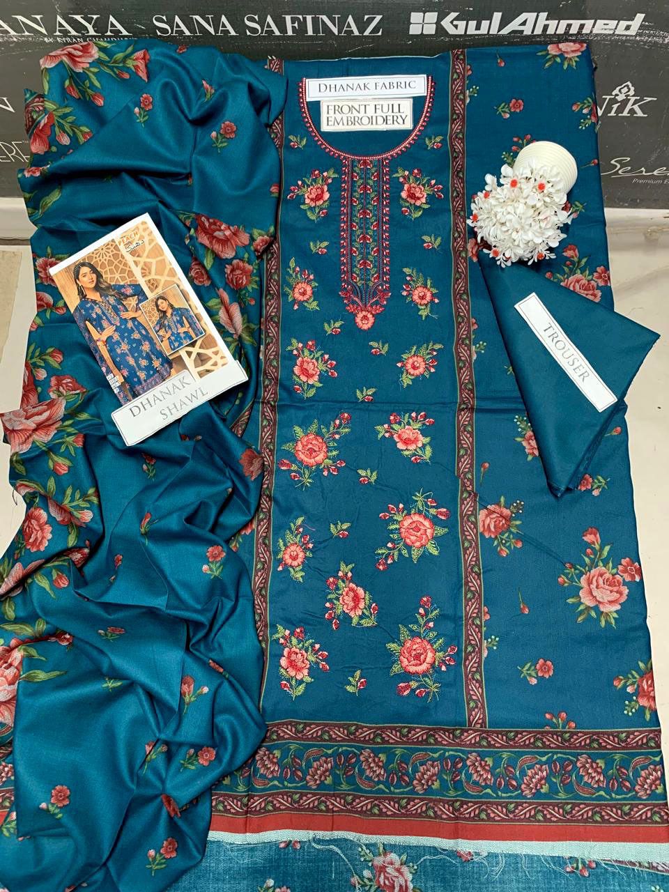 BJ Textile Heavy Embroidery 3PC Dhanak Suit JCH-058 - Image 2