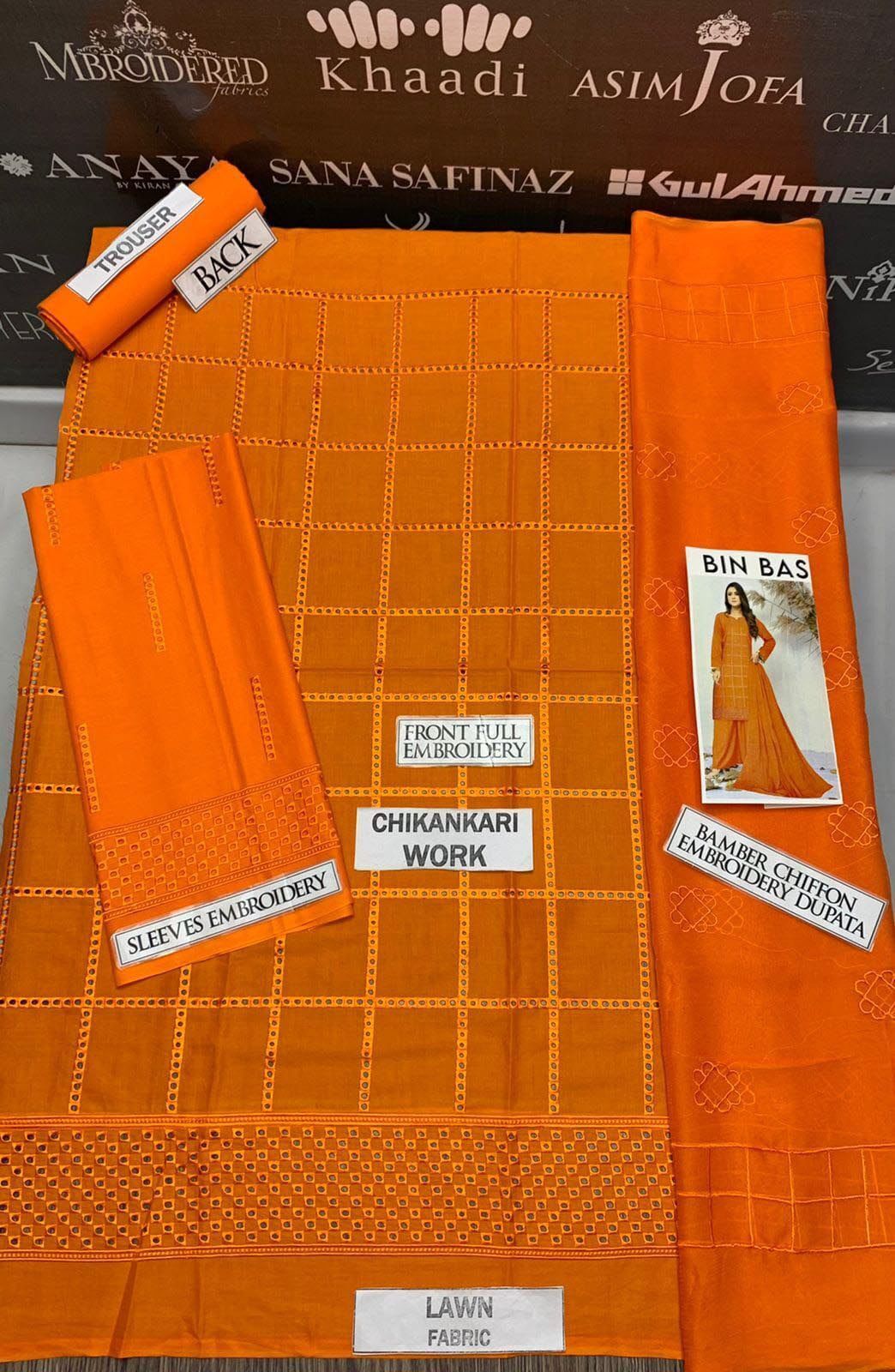 Bin Bashir luxury Embroidred LAWN 3PC UNSTICHED JCH-141 - Image 3