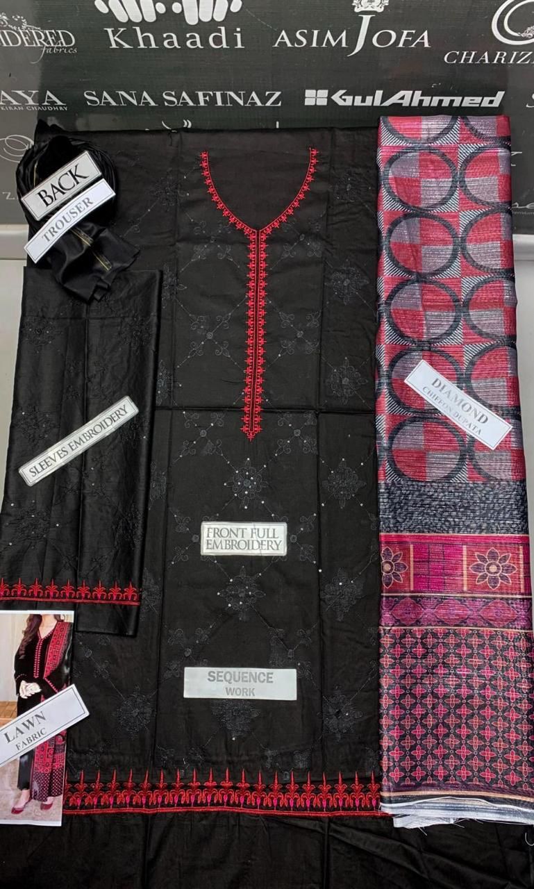 A sling A+ luxury Embroidred LAWN 3PC UNSTICHED JCH-136 - Image 3