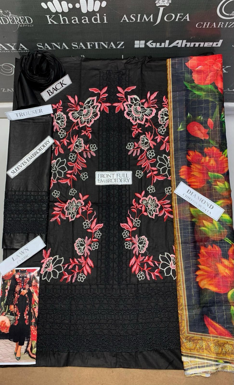 MUSHQ A+ luxury Embroidred LAWN 3PC UNSTICHED JCH-142 - Image 3