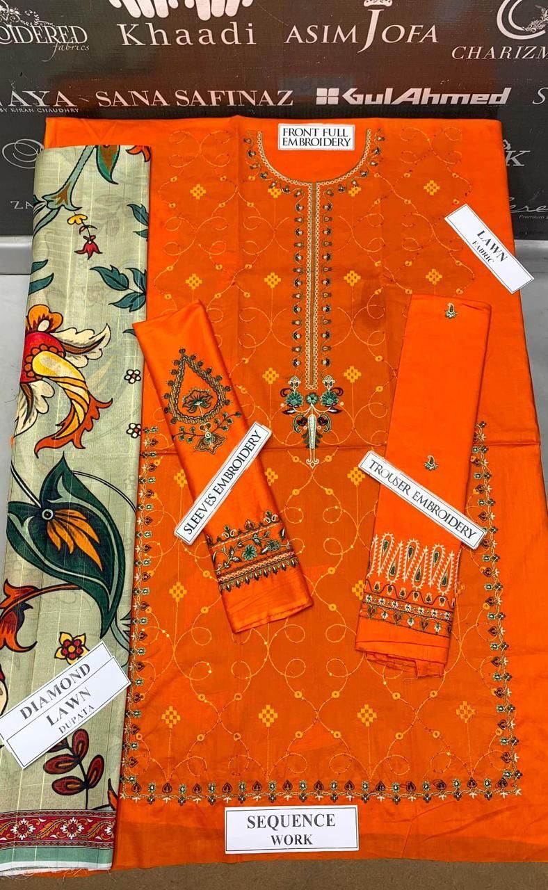 Zara Shahjahan A+luxury Embroidred LAWN 3PC UNSTICHED JCH-134 - Image 2