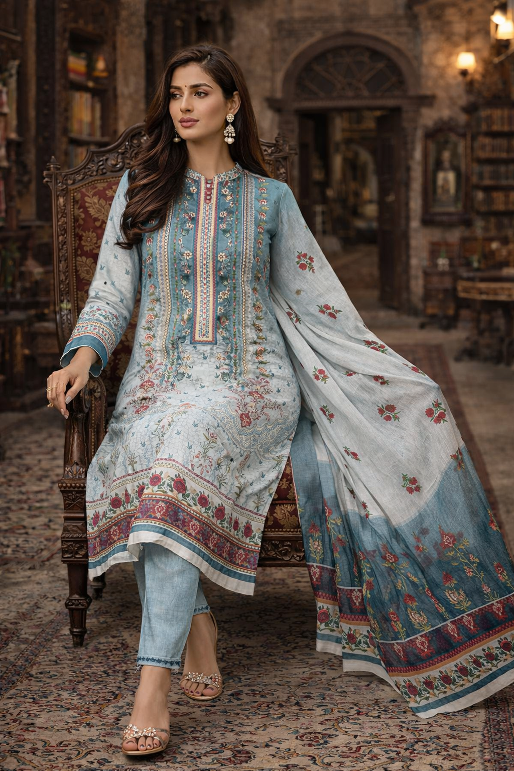 RUPAS LAWN Digital PRINTED 3PC VOILE DUPATTA Unstiched SUIT JCH-171 - Image 2