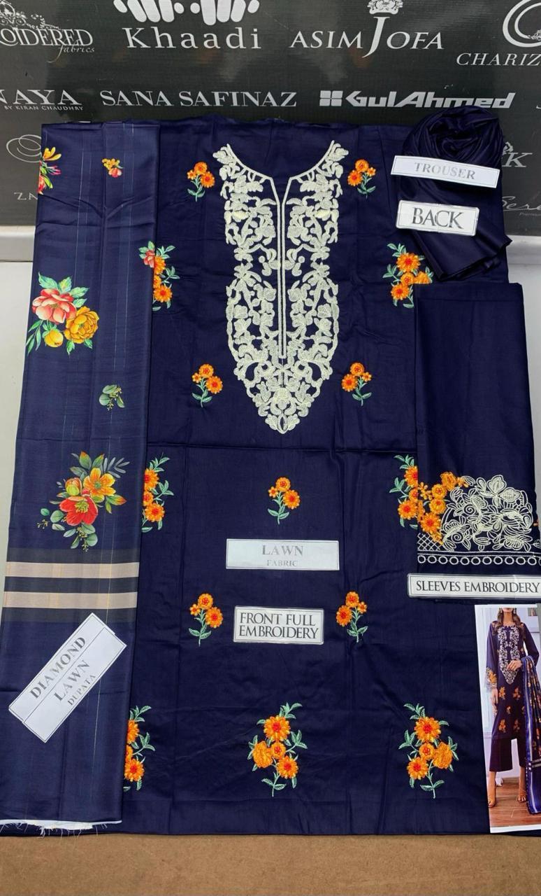 Charizma luxury A+ Embroidred LAWN 3PC UNSTICHED JCH-132 - Image 2