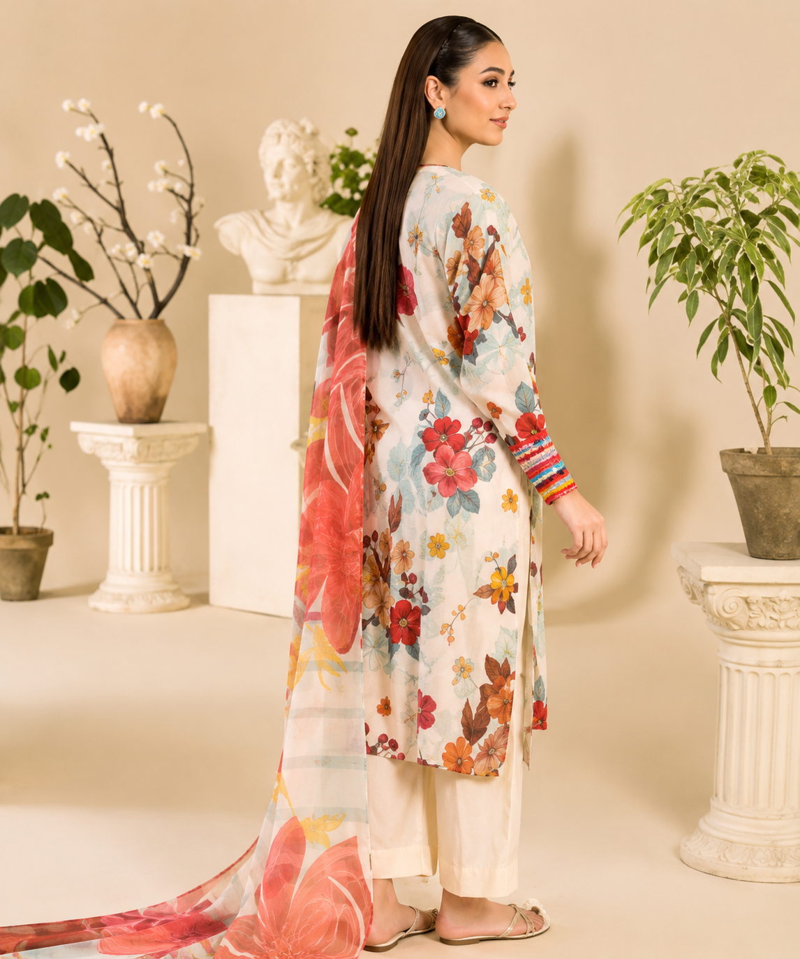 ZIMAH GULL GEE LAWN Digital PRINTED 3PC MULTI BROSHA DUPATTA Unstiched SUIT JCH-413 - Image 2