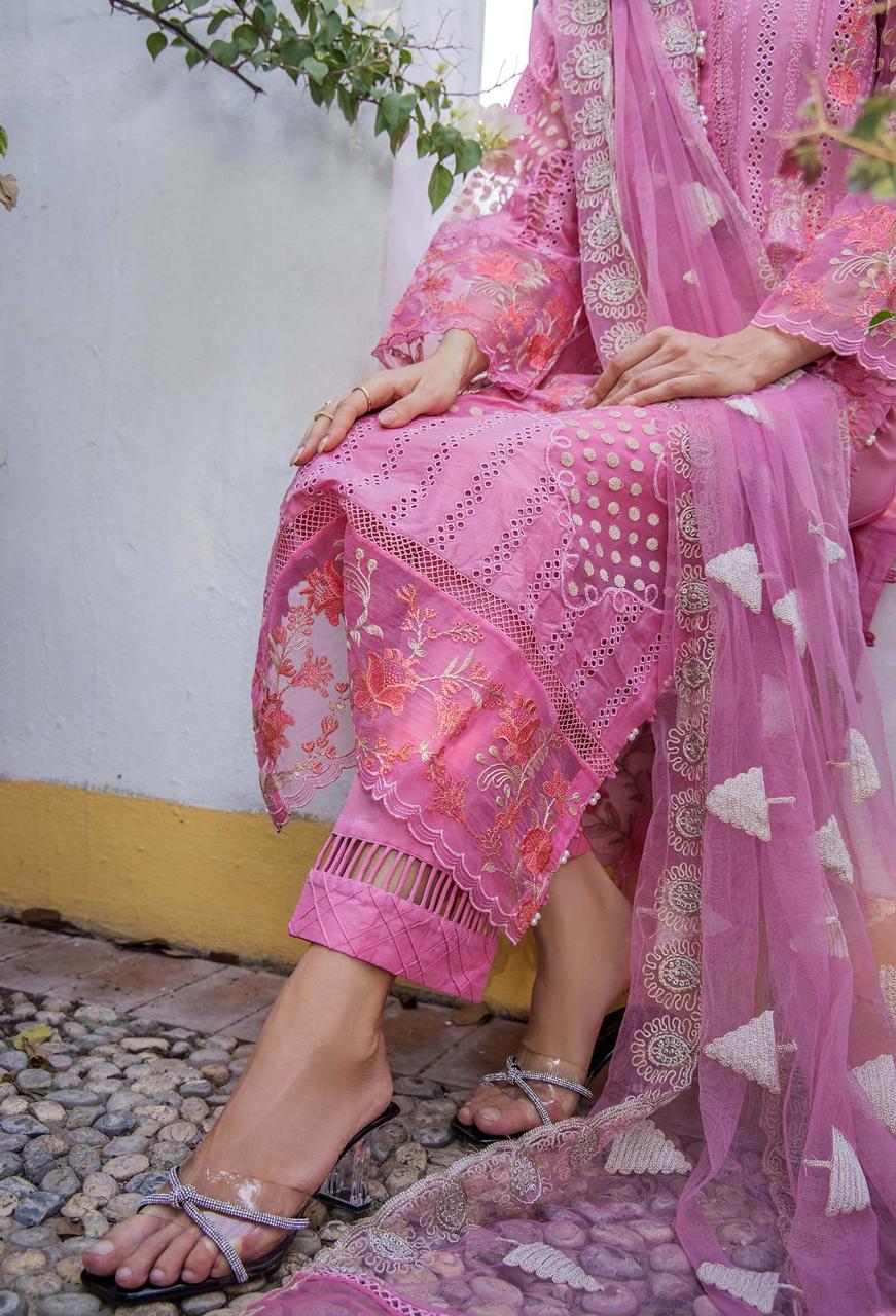 Adan Libas Luxury lawn emb 3PC Unstiched Net emb Dupatta JCH-408 - Image 3