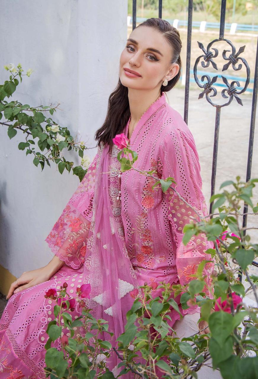 Adan Libas Luxury lawn emb 3PC Unstiched Net emb Dupatta JCH-408 - Image 2