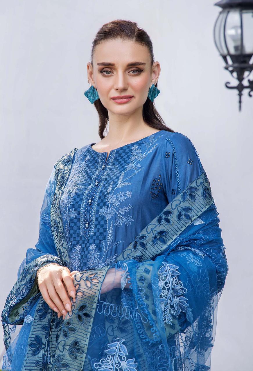 Adan Libas Luxury lawn emb 3PC Unstiched Netemb Dupatta JCH-410 - Image 2