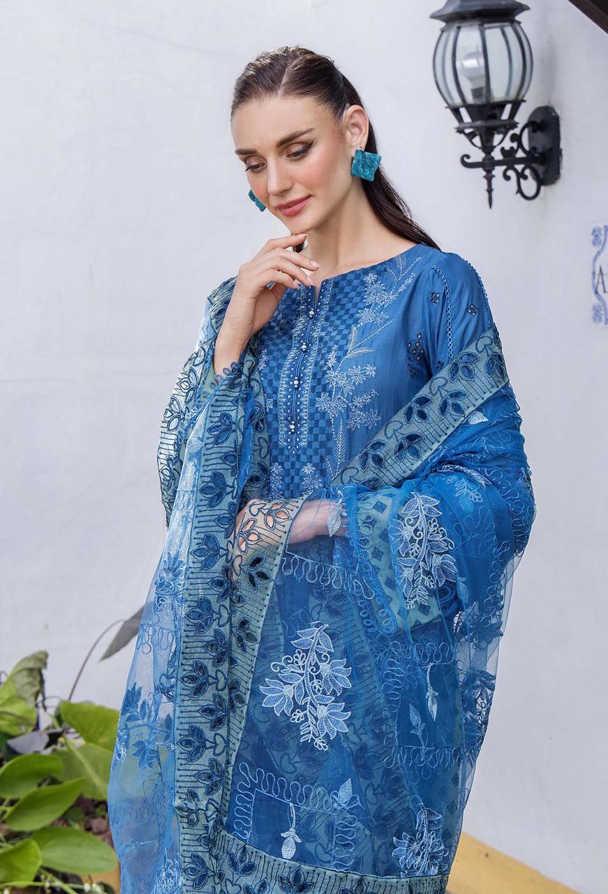 Adan Libas Luxury lawn emb 3PC Unstiched Netemb Dupatta JCH-410 - Image 3