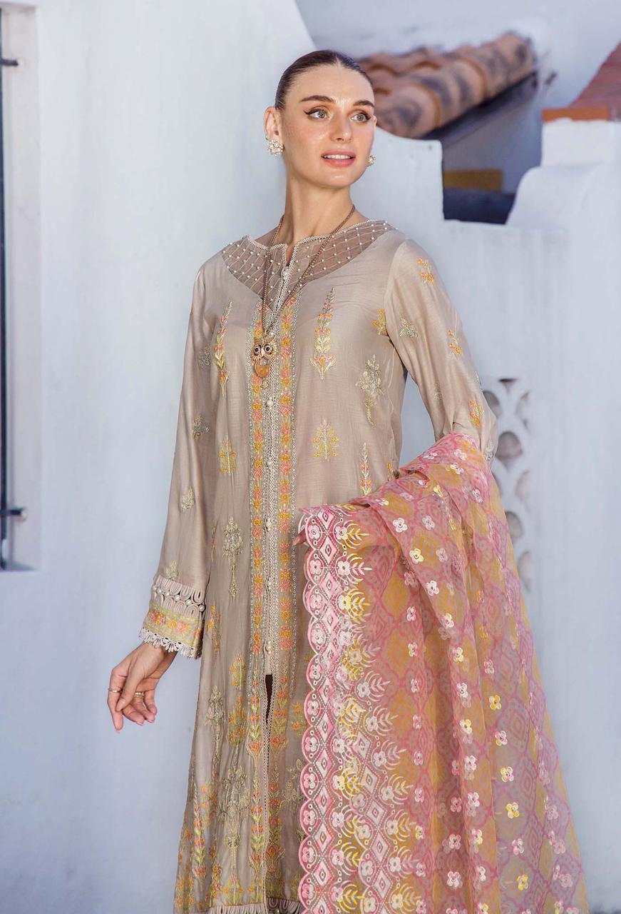 Adan Libas Luxury lawn emb 3PC Unstiched organza emb Dupatta JCH-411 - Image 3